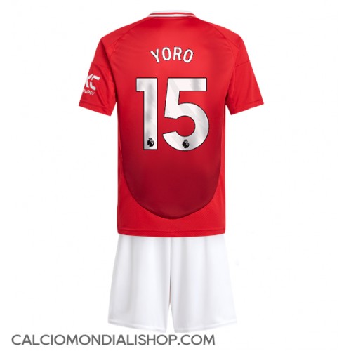 Maglie da calcio Manchester United Leny Yoro #15 Prima Maglia Bambino 2024-25 Manica Corta (+ Pantaloni corti)